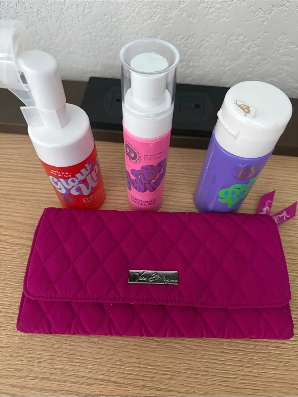 Bundle Vera Bradley Quilted Hot Pink Wallet with Colorful Skincare Trio